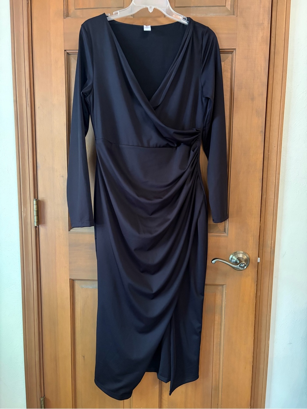 Black Shapewear Faux-Wrap dress by Populish